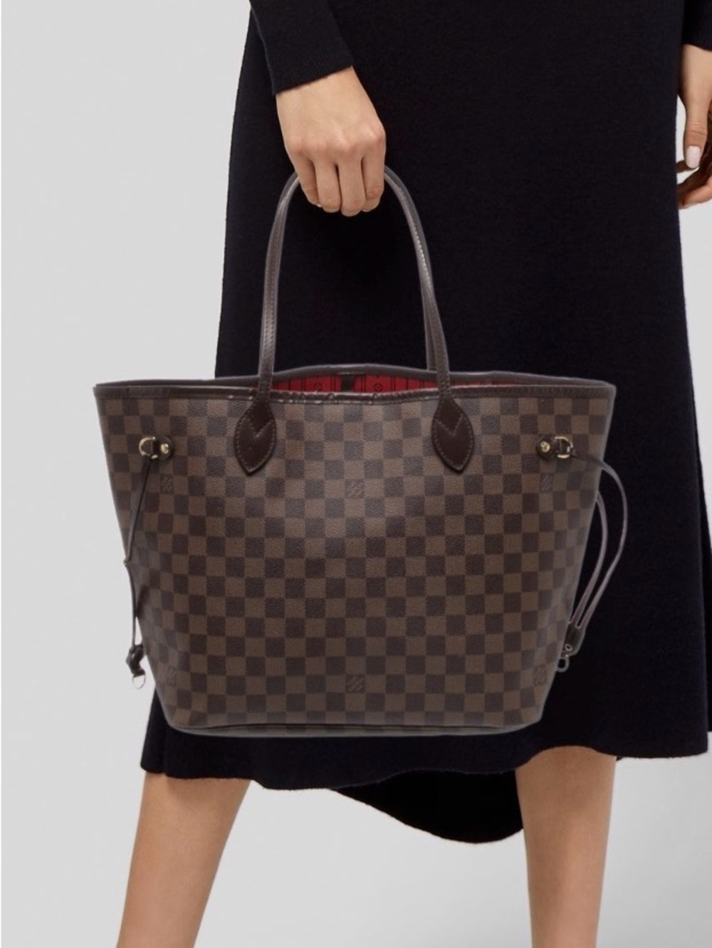 Louis Vuitton Brown Damier Ebene Canvas Tote with Red Interior
